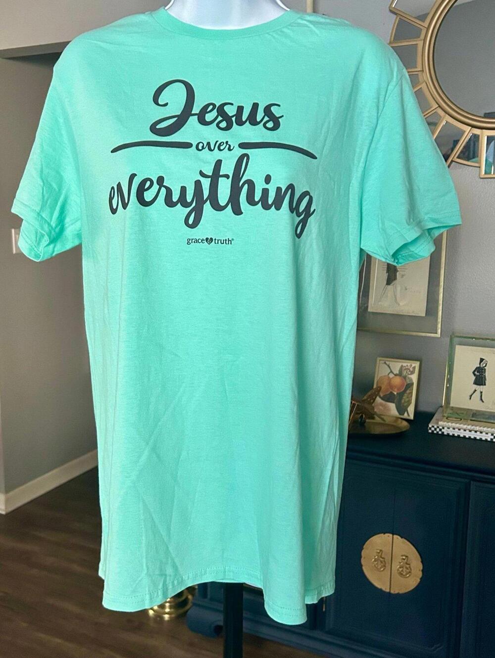 “Jesus over Everything” Aqua Tee Shirt